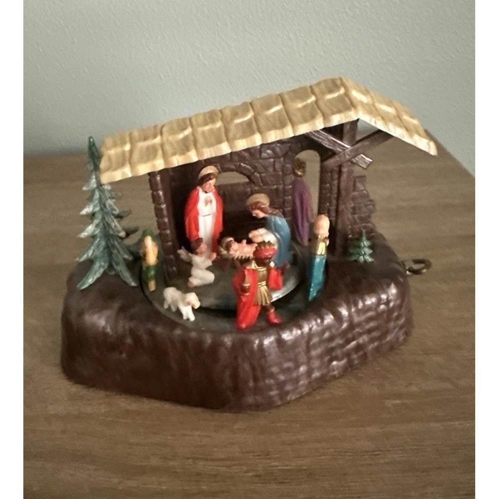 VTG Shiny Brite Plastic Christmas Nativity Set Musical Revolving Figures Germany